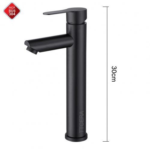 Vòi Lavabo Nóng Lạnh Inox Sơn Tĩnh Điện Đen Cao 30cm TTCERA LB214