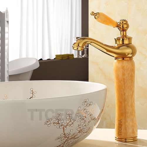 Vòi Lavabo Nóng Lạnh Mạ Vàng Cổ Ngọc Cao 30cm TTCERA LB240