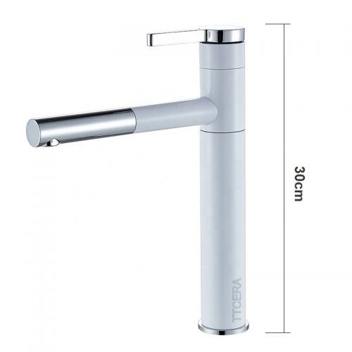 Vòi Lavabo Nóng Lạnh Sơn Tĩnh Điện Trắng Cao 30cm TTCERA LB201