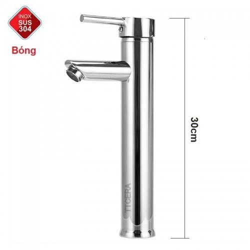 Vòi Lavabo Tròn Nóng Lạnh Inox 304 Bóng Gương Cao 30cm TTCERA LB237 