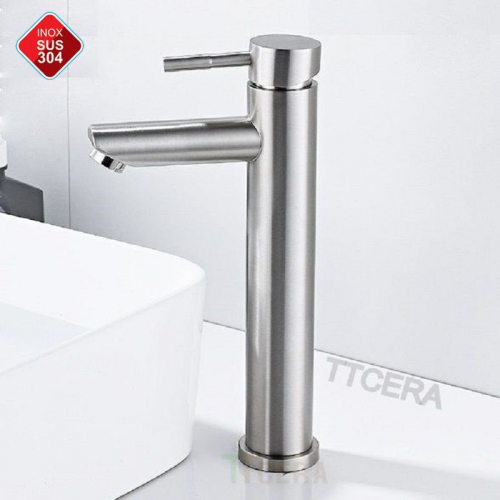 Vòi Lavabo Tròn Nóng Lạnh Inox 304 Cao 30cm TTCERA LB218