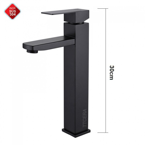 Vòi Lavabo Vuông Nóng Lạnh 3 Tấc Inox Sơn Tĩnh Điện Đen TTCERA LB247