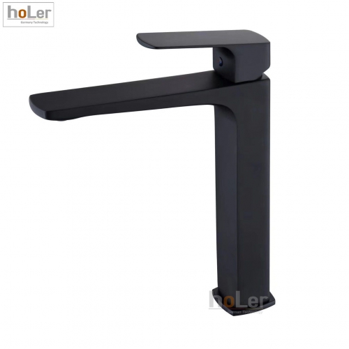 Vòi Lavabo Vuông Nóng Lạnh Đồng Sơn Tĩnh Điện Đen Cao 30cm Holer HL-LB622