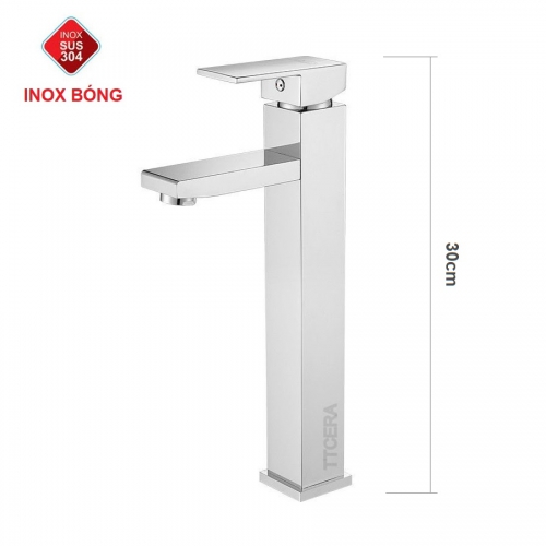 Vòi Lavabo Vuông Nóng Lạnh Inox 304 Bóng Gương Cao 30cm TTCERA LB254