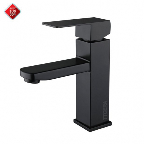 Vòi Lavabo Vuông Nóng Lạnh Inox Sơn Tĩnh Điện Đen TTCERA LB246