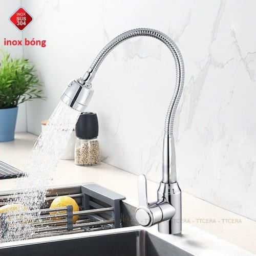 Vòi Rửa Chén Bẻ Nóng Lạnh INOX 304 Bóng TTCERA CNL423