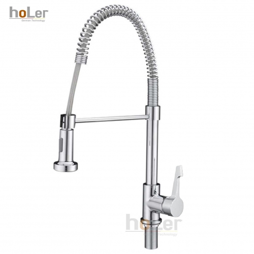 Vòi Rửa Chén Dây Rút Lò So Đồng Thau Mạ Crome Holer CHL944