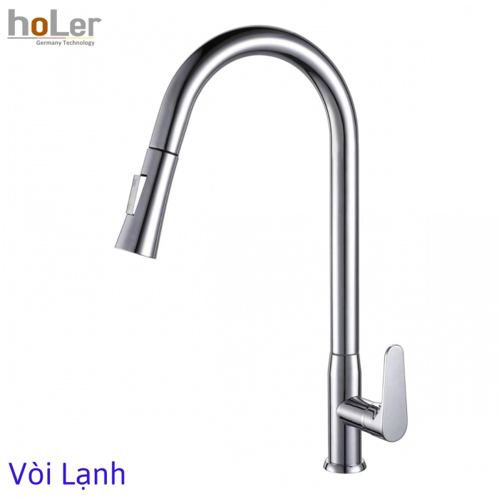 Vòi Rửa Chén Lạnh Rút Dây Đồng Thau Mạ Crome Holer CHL968