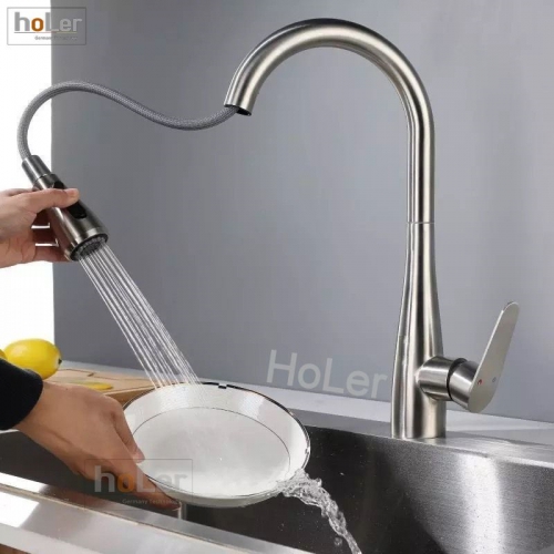 Vòi rửa chén nóng lạnh, dây kéo Inox SUS 304 Holer CHL905