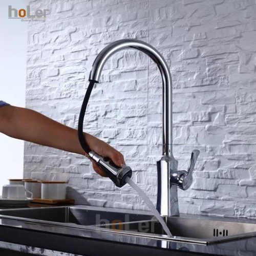 Vòi Rửa Chén Rút Dây Đồng Thau Mạ Crome Holer CHL900