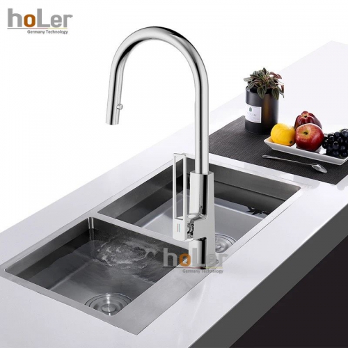 Vòi Rửa Chén Rút Dây Đồng Thau Mạ Crome Holer CHL958